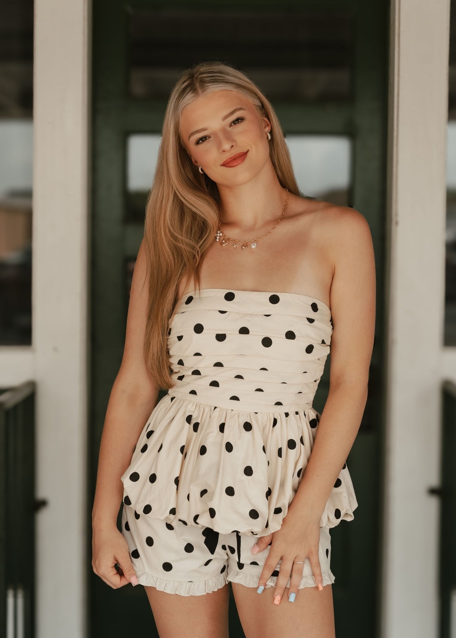 Cream Andie Polka Dot Shorts with Ruffles N1933P-1 Medium Cream Andie Polka Dot Shorts with Ruffles N1933P-1 Medium