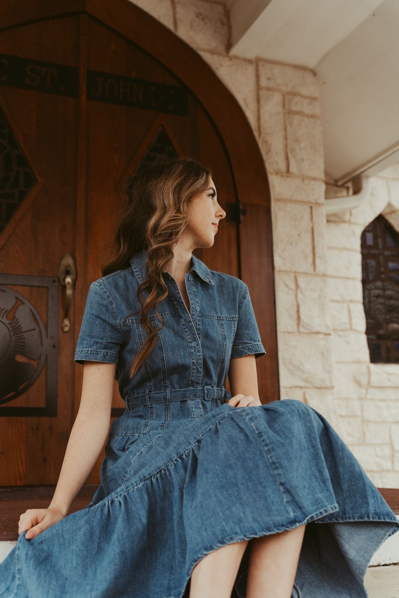 Denim Tiered Midi Dress LD1075 Medium Denim Tiered Midi Dress LD1075 Medium
