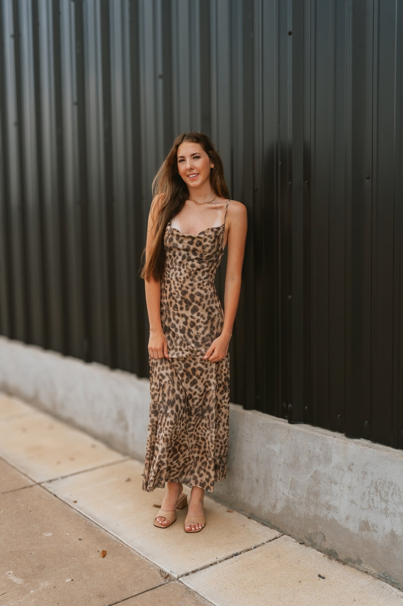 fitted lace wedding dress Breanna Strapless Chiffon Maxi Dress / Leopard Print | Meshki
