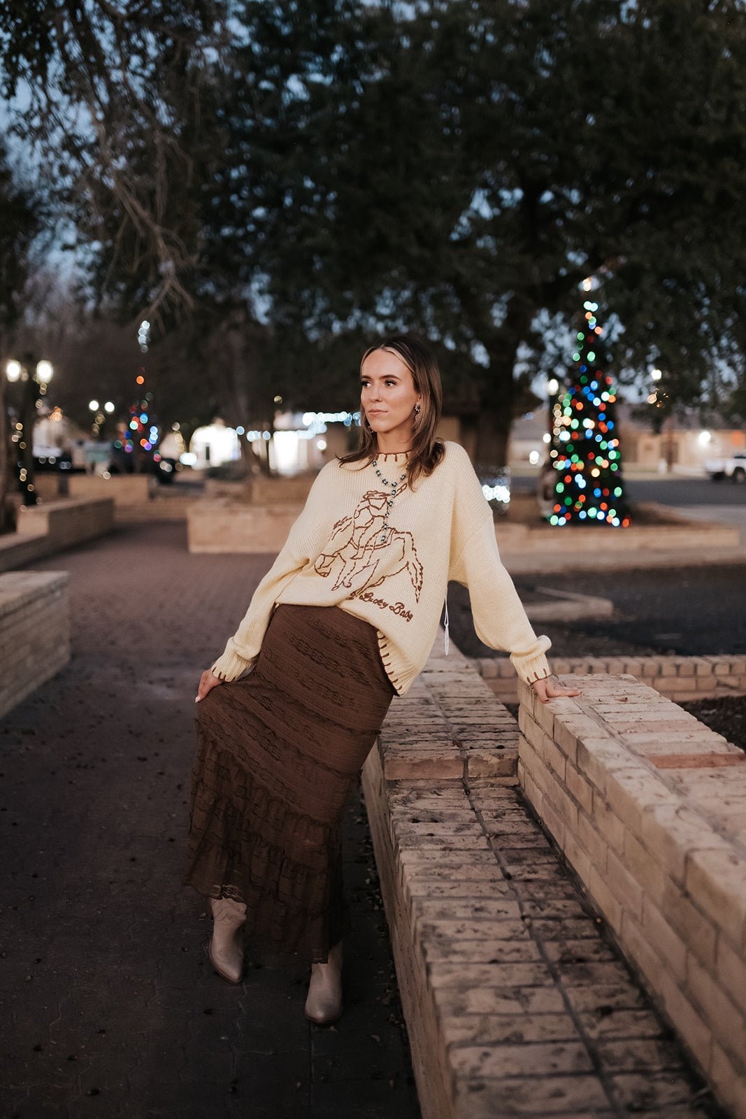 Mocha Brown Lace Tiered Ruffle Trim Midi Skirt MSK4395 – Southern