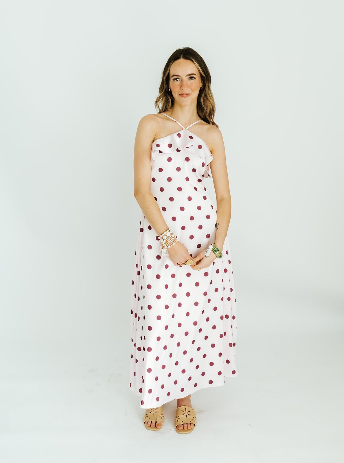 Pink Polka Dot Slip Midi Dress CD06852 Medium