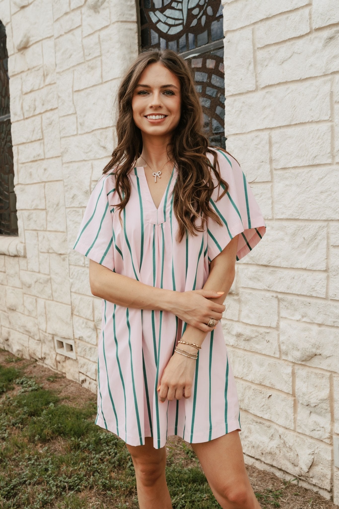 slim fit dress slacks Juicy Couture Peplum Dress In Green Pink Stripe main image 1