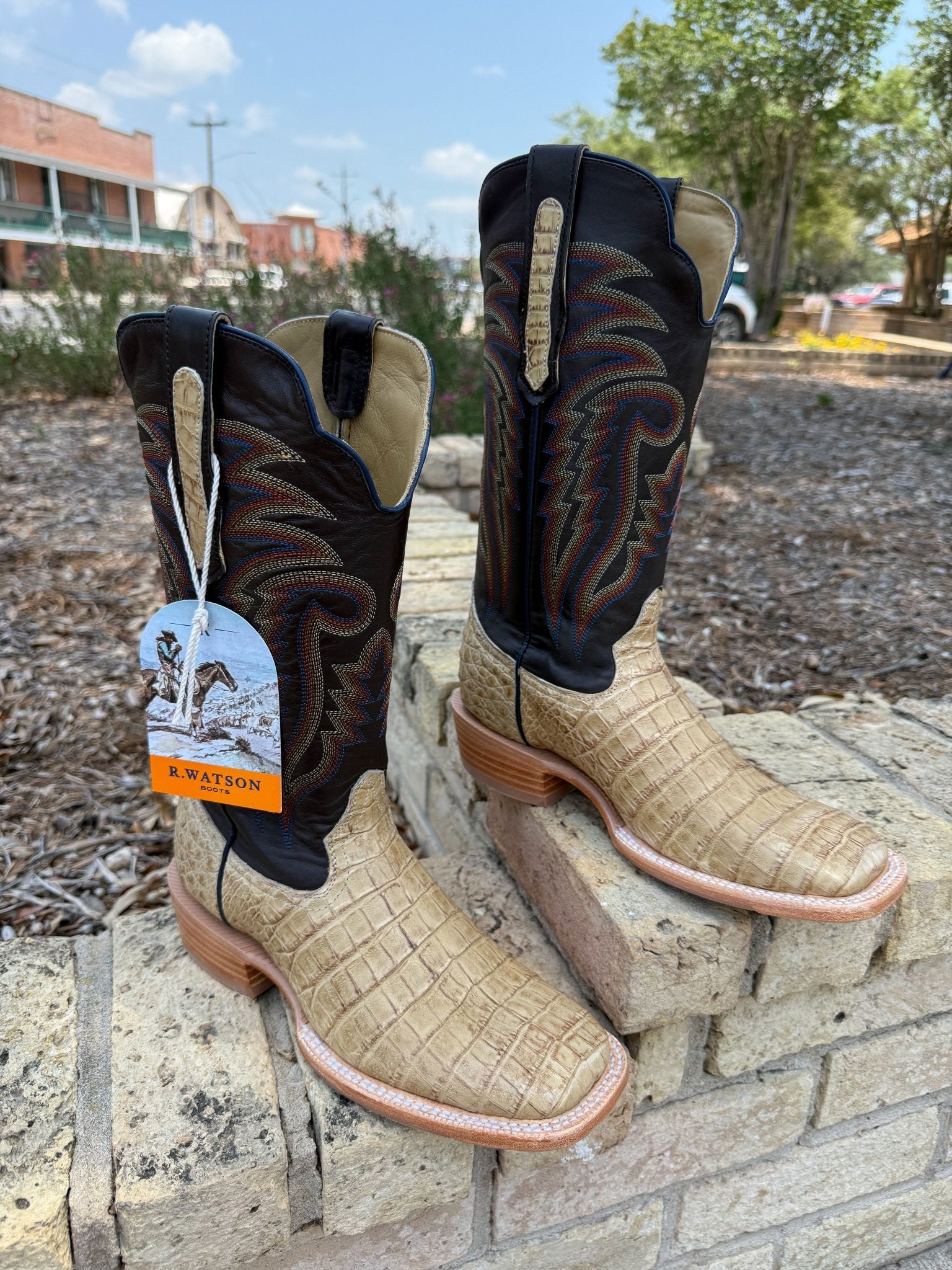 R. Watson Saddle Caiman Belly & Chocolate Mestizo Boots RW2504-2