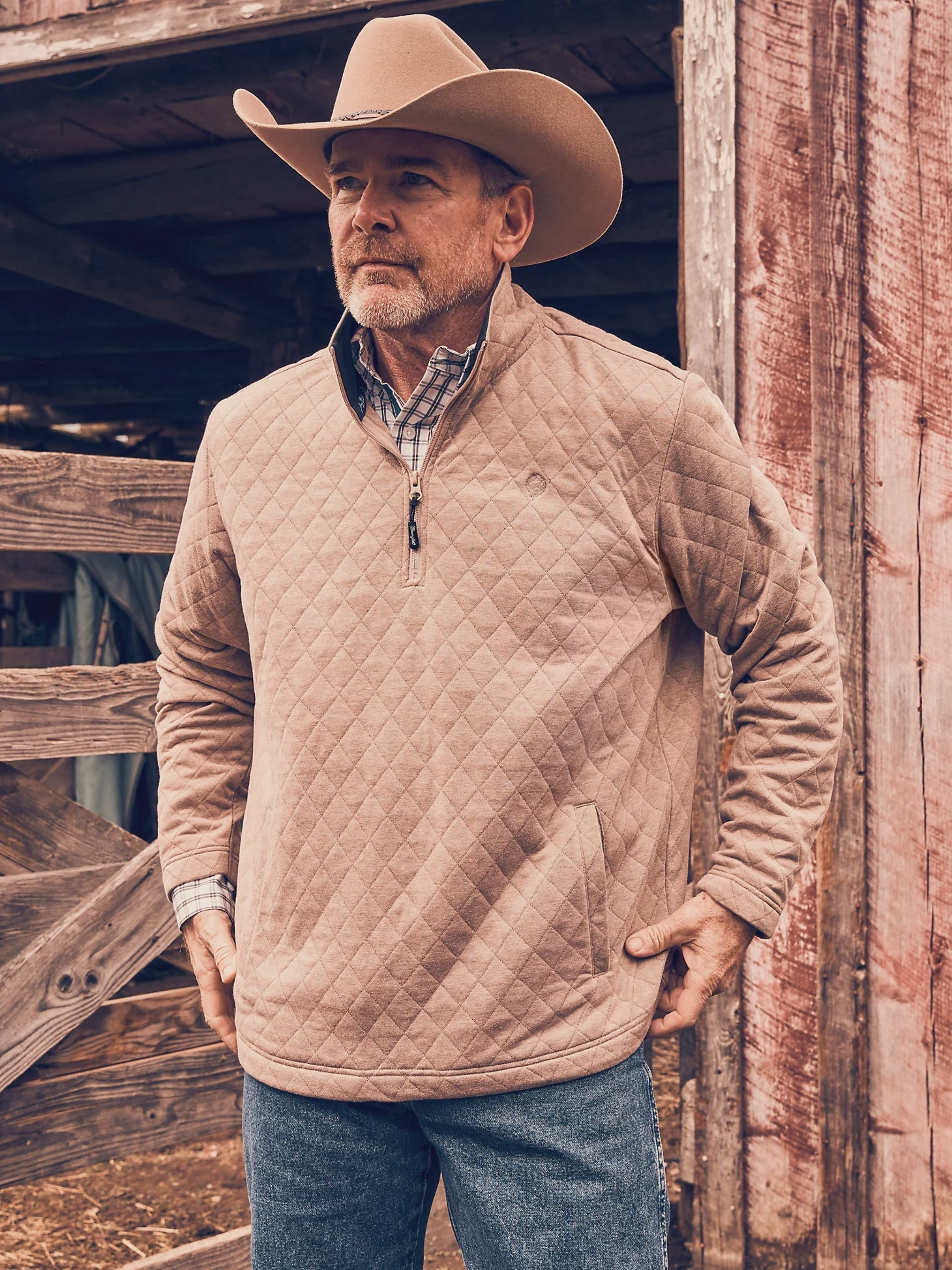 Wrangler 112352750 Taupe George Strait Quarter-Zip Quilted