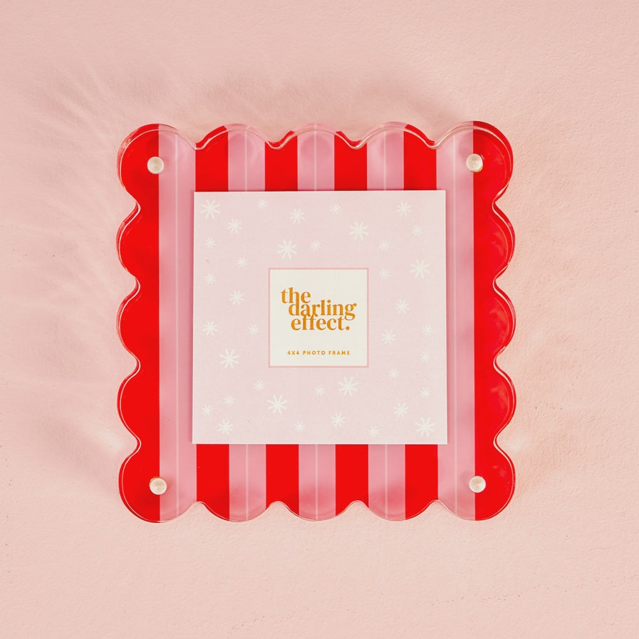Peppermint Stripes Square Scalloped Acrylic Frame
