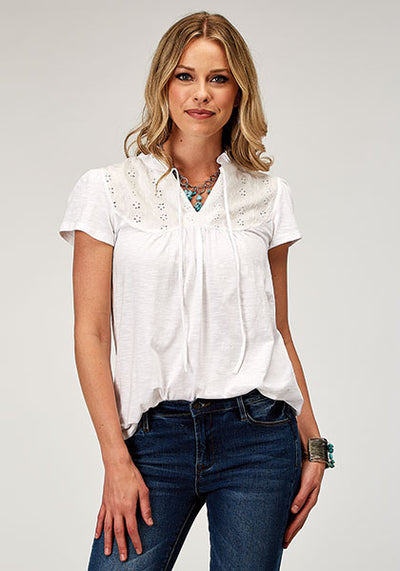 Roper 3079 White SS Embroidered Top