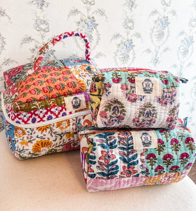 Wildflower Patch Quilted Cosmetic Bag set of 3