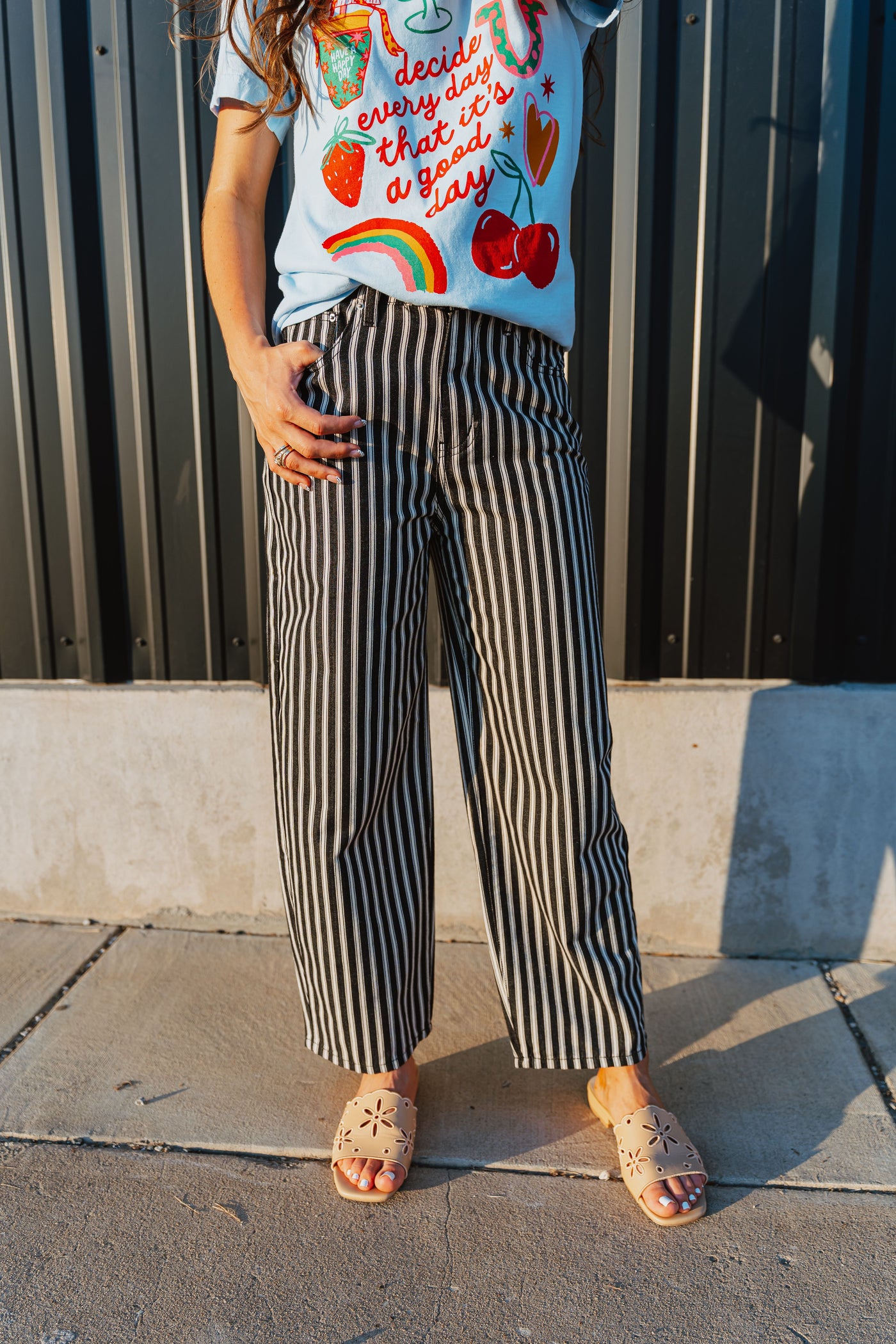Balck Striped, Tapered Pants TBP13290