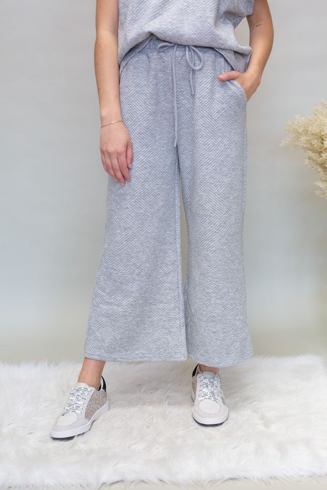 Grey Textured Crop Pants