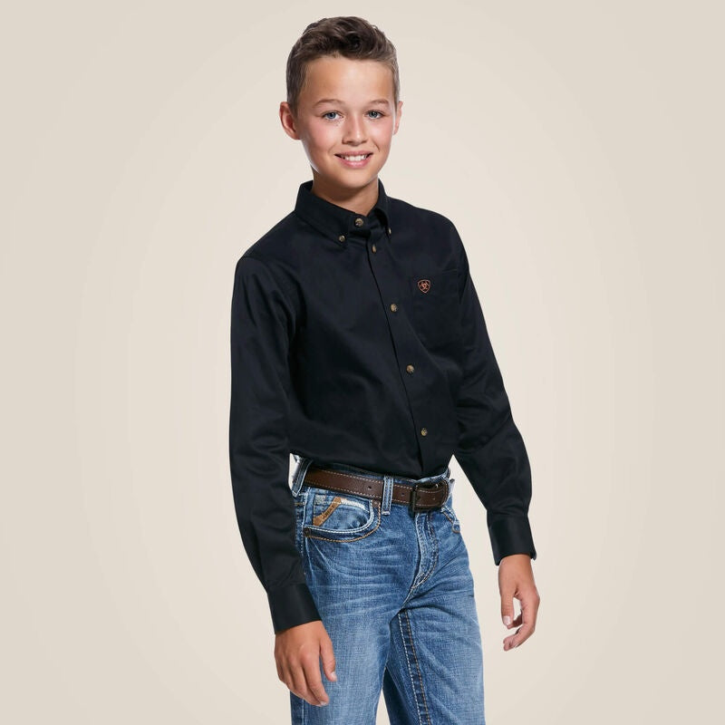 Ariat 10030161 Boys Twill Ls Black