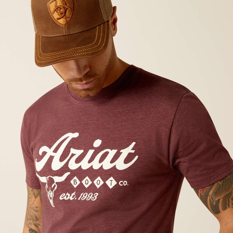 10052504 MNS Ariat Est Boot Co. Tee Maroon Heather - Southern Soule Designs