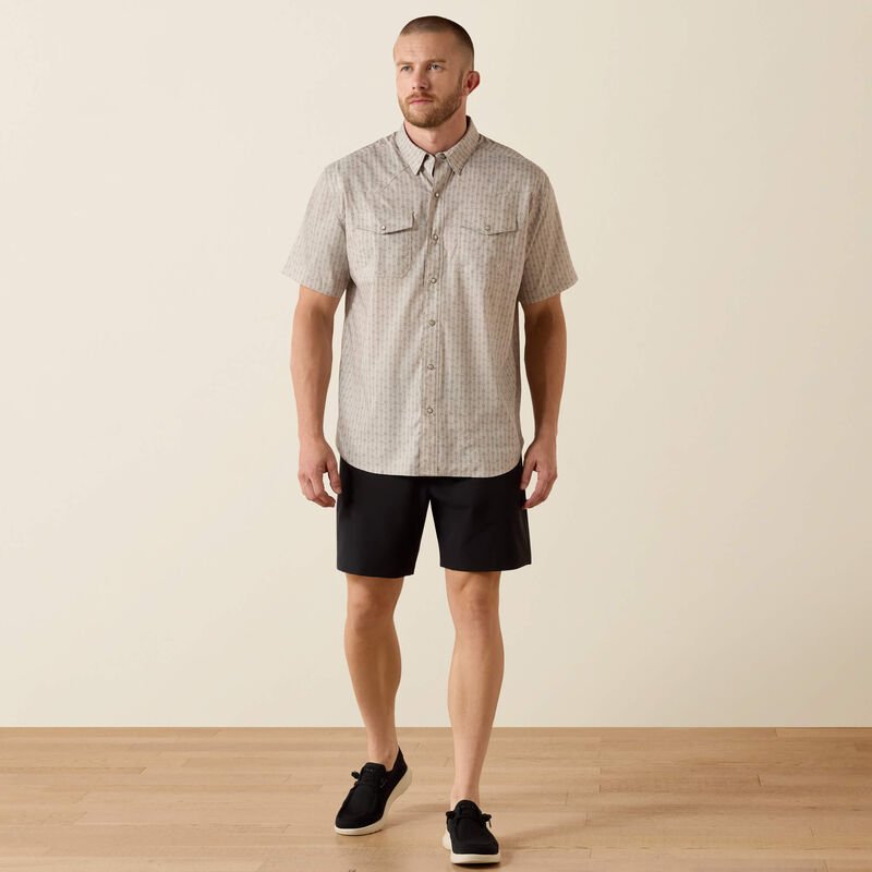 10071045 MNS Printed Western VentTEK Classic Fit Snap Shirt ISLAND FOSSIL SHORT SLEEVE - Southern Soule Designs