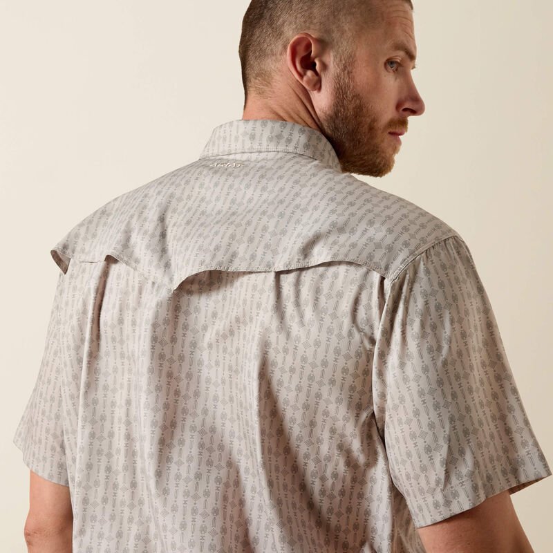 10071045 MNS Printed Western VentTEK Classic Fit Snap Shirt ISLAND FOSSIL SHORT SLEEVE - Southern Soule Designs