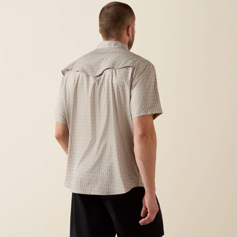 10071045 MNS Printed Western VentTEK Classic Fit Snap Shirt ISLAND FOSSIL SHORT SLEEVE - Southern Soule Designs