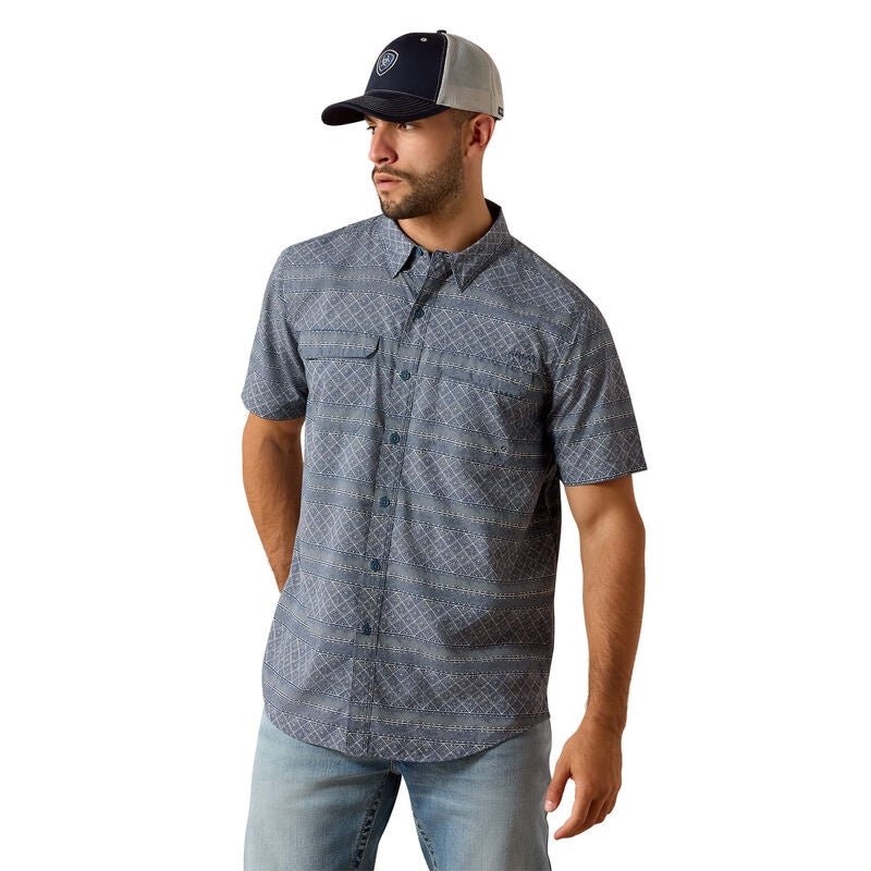 10071048 MNS Printed VentTEK Outbound Fitted Shirt DARK DENIM SHORT SLEEVE - Southern Soule Designs