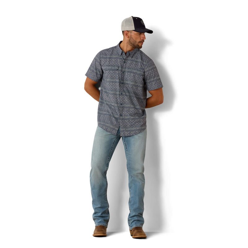 10071048 MNS Printed VentTEK Outbound Fitted Shirt DARK DENIM SHORT SLEEVE - Southern Soule Designs
