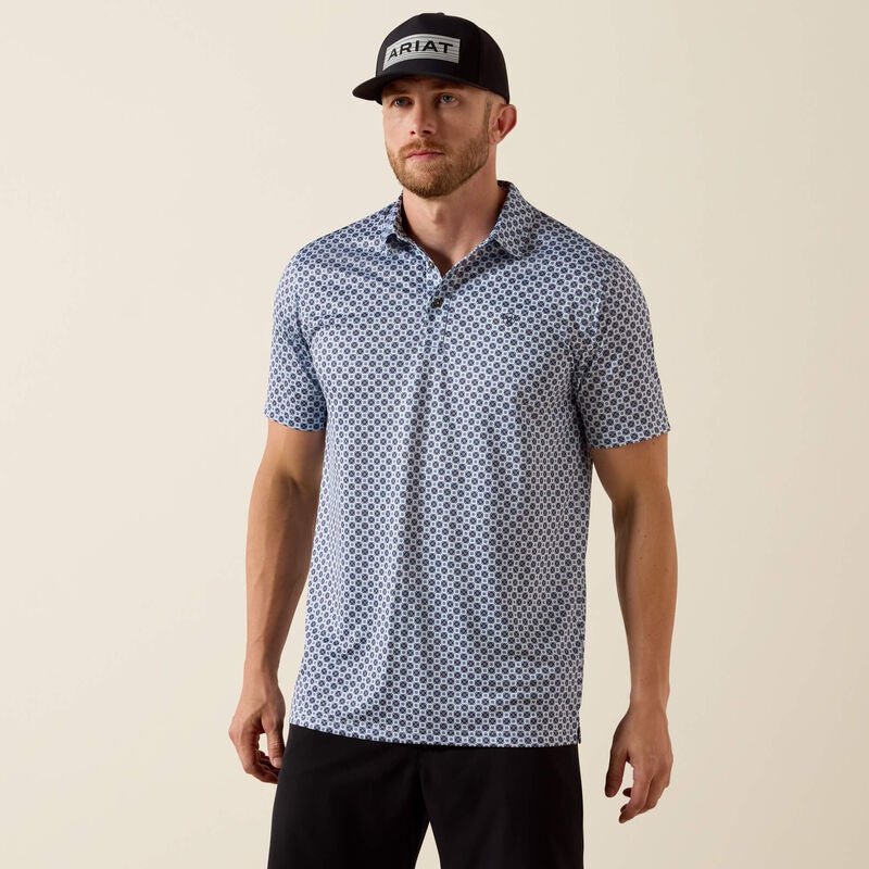 10071093 MNS All Over Print Fitted Polo WHITE MEDALLION PRINT SHORT SLEEVE - Southern Soule Designs