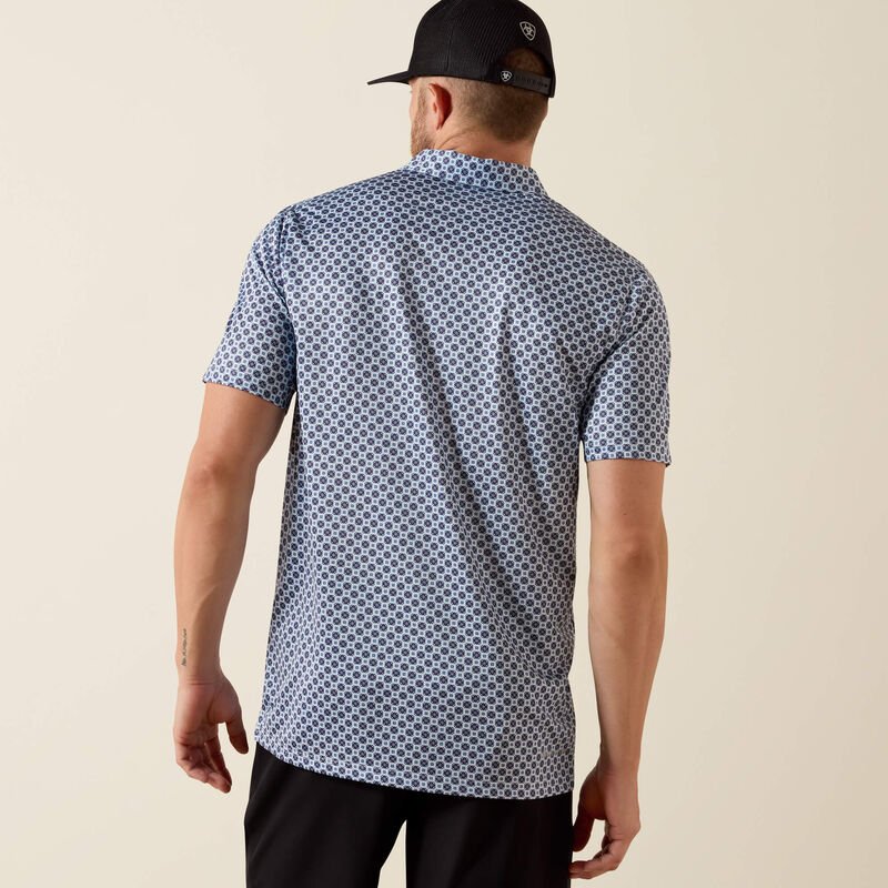10071093 MNS All Over Print Fitted Polo WHITE MEDALLION PRINT SHORT SLEEVE - Southern Soule Designs
