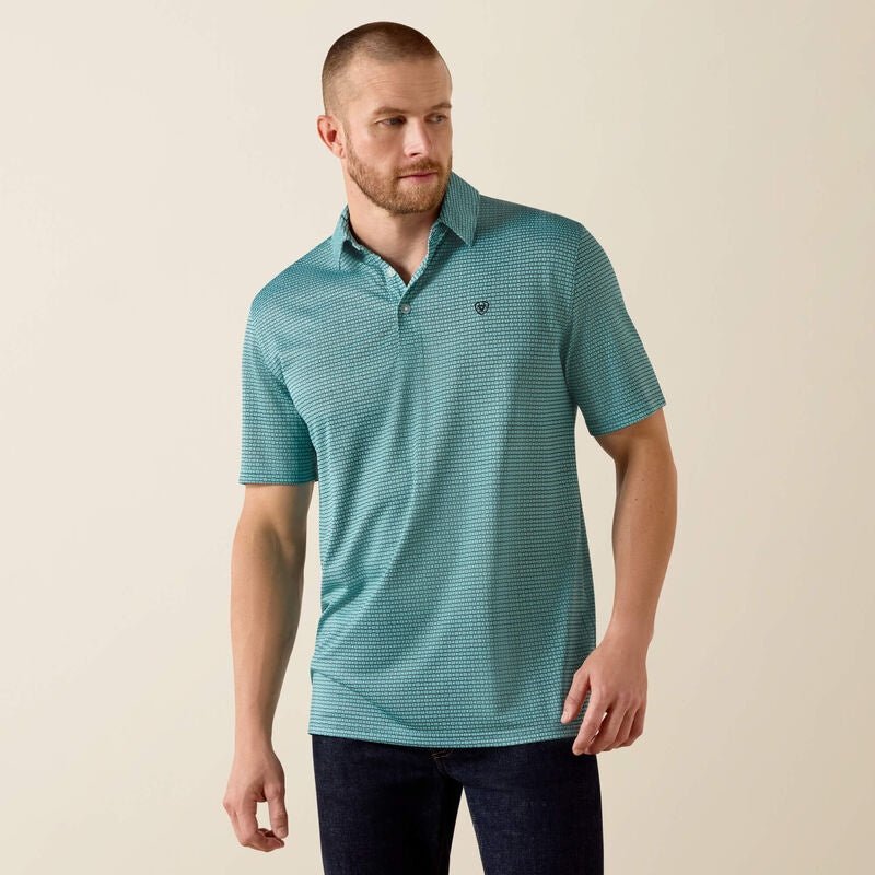 10071492 MNS All Over Print Polo ANGEL BLUE MOD GEO PRINT SHORT SLEEVE - Southern Soule Designs
