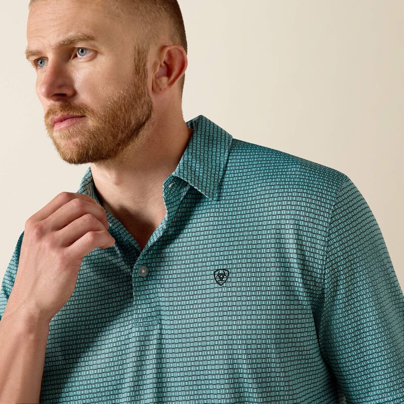 10071492 MNS All Over Print Polo ANGEL BLUE MOD GEO PRINT SHORT SLEEVE - Southern Soule Designs