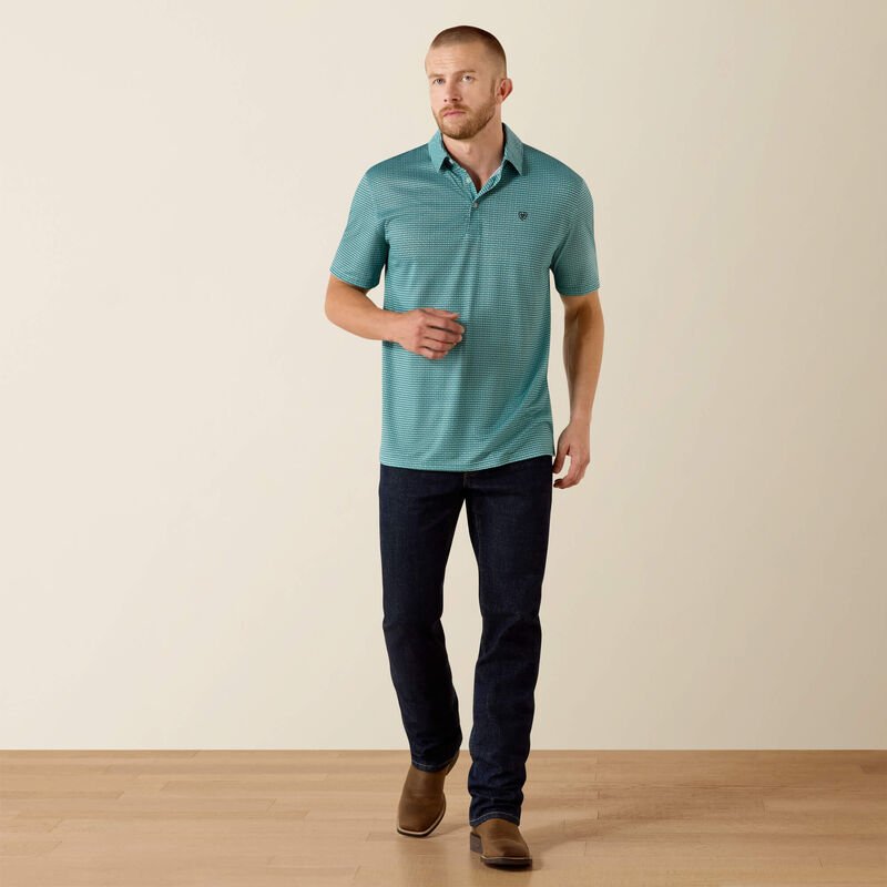 10071492 MNS All Over Print Polo ANGEL BLUE MOD GEO PRINT SHORT SLEEVE - Southern Soule Designs