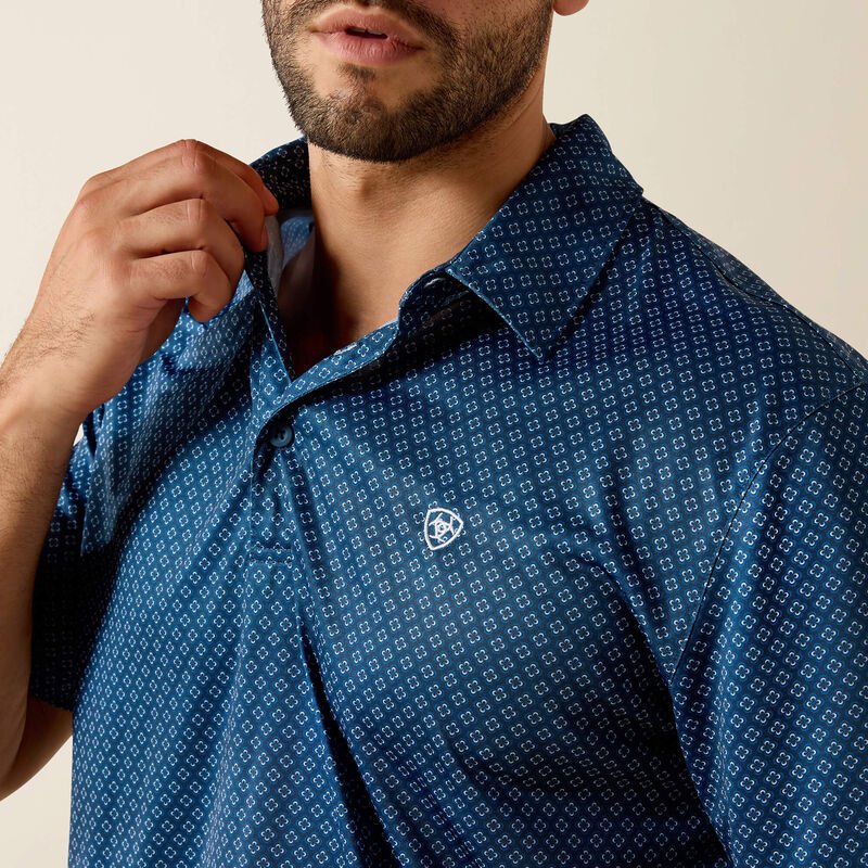 10071495 MNS All Over Print Polo DARK DENIM MEDALLION PRINT SHORT SLEEVE - Southern Soule Designs