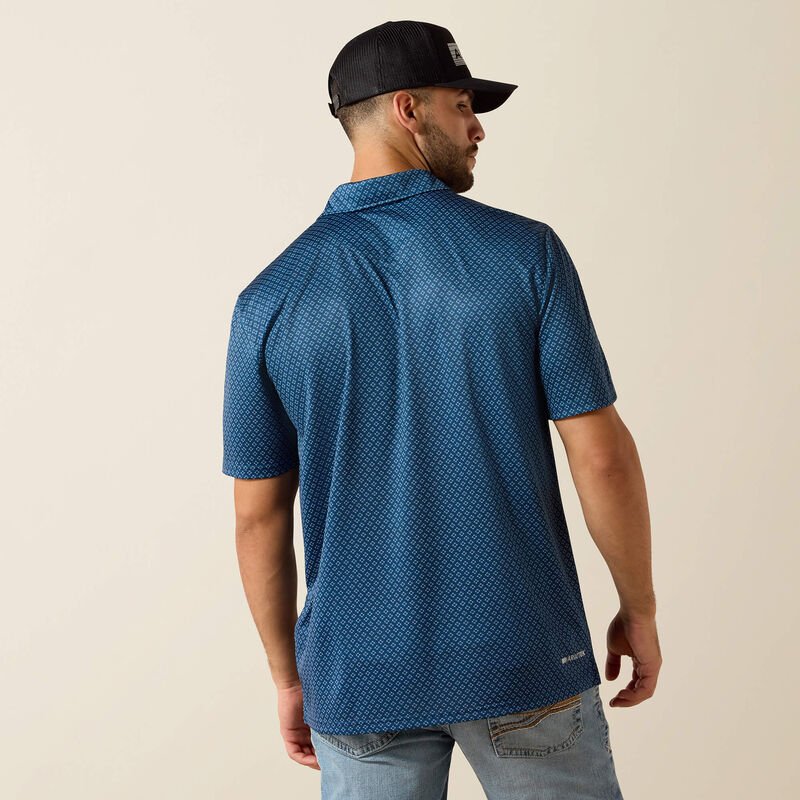 10071495 MNS All Over Print Polo DARK DENIM MEDALLION PRINT SHORT SLEEVE - Southern Soule Designs