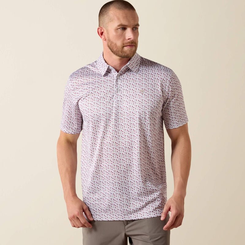 10071497 MNS All Over Print Polo WHITE ISLAND MINI PRINT SHORT SLEEVE - Southern Soule Designs