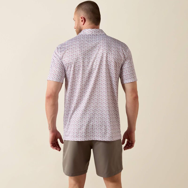 10071497 MNS All Over Print Polo WHITE ISLAND MINI PRINT SHORT SLEEVE - Southern Soule Designs