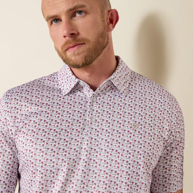 10071497 MNS All Over Print Polo WHITE ISLAND MINI PRINT SHORT SLEEVE - Southern Soule Designs