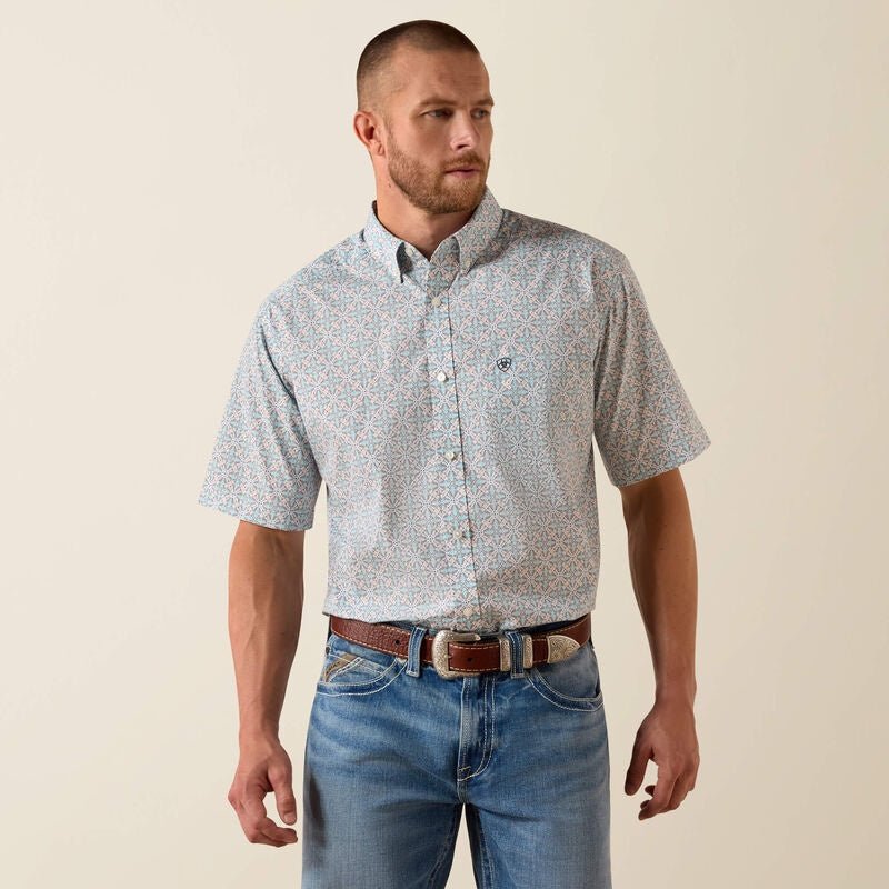 10071730 MNS Pier Classic Fit Shirt BLUE ELIXIR SOUTHWEST PRINT SHORT SLEEVE - Southern Soule Designs