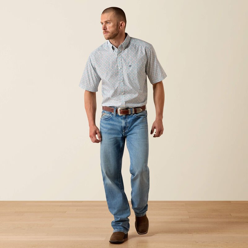 10071730 MNS Pier Classic Fit Shirt BLUE ELIXIR SOUTHWEST PRINT SHORT SLEEVE - Southern Soule Designs
