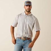 10071739 MNS Wrinkle Free Chris Classic Fit Shirt White Geo Print Short Sleeve - Southern Soule Designs