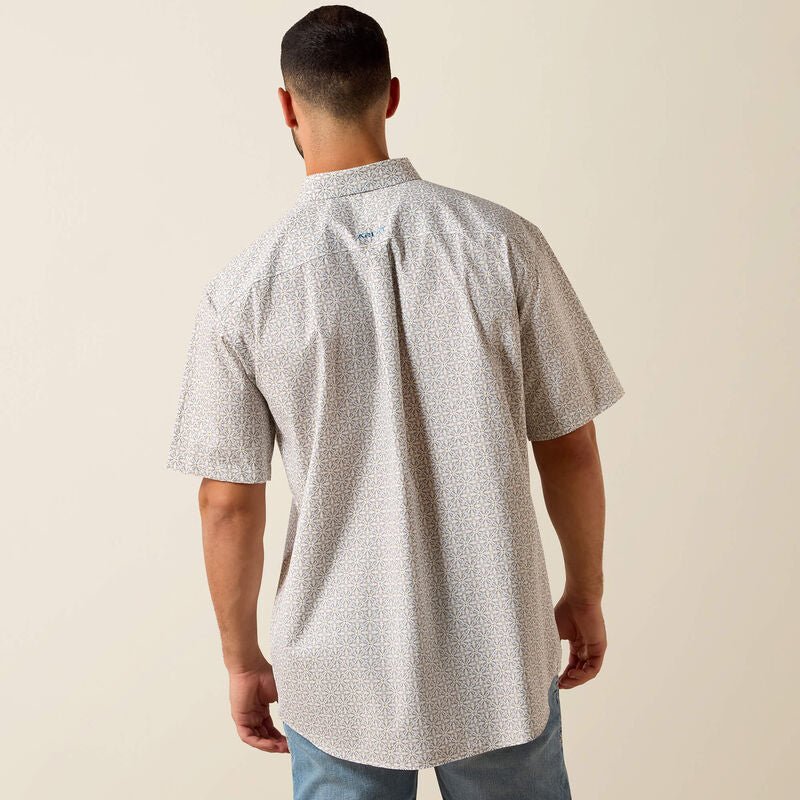 10071739 MNS Wrinkle Free Chris Classic Fit Shirt White Geo Print Short Sleeve - Southern Soule Designs