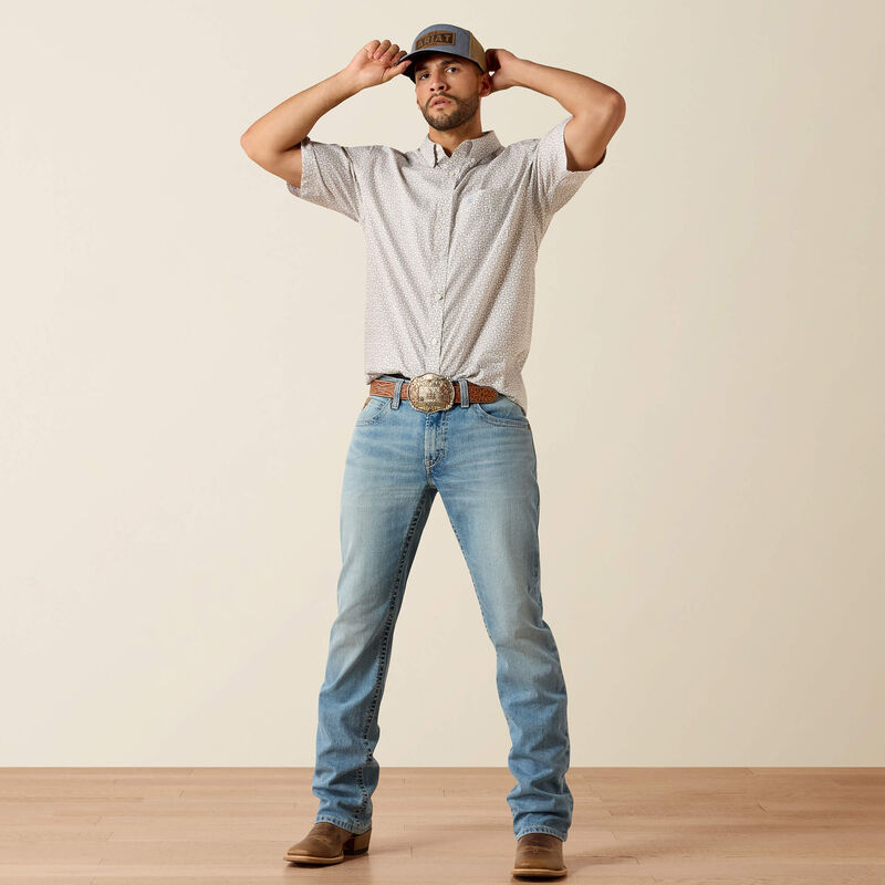 10071739 MNS Wrinkle Free Chris Classic Fit Shirt White Geo Print Short Sleeve