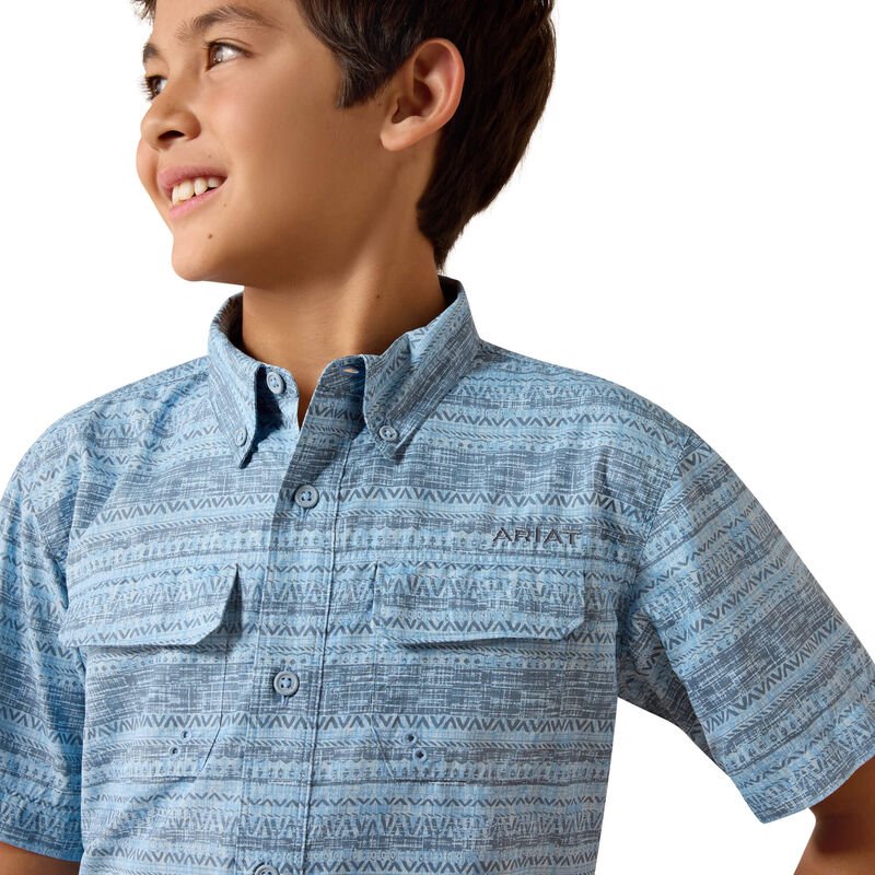10071798 YTH Printed VentTEK Outbound Shirt BLISSFUL BLUE SHORT SLEEVE - Southern Soule Designs