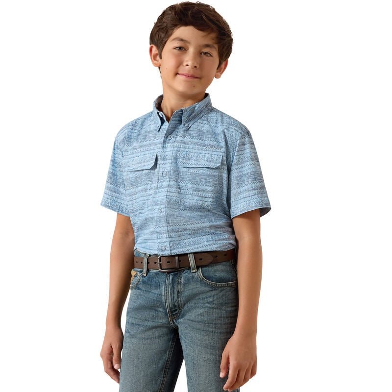 10071798 YTH Printed VentTEK Outbound Shirt BLISSFUL BLUE SHORT SLEEVE - Southern Soule Designs