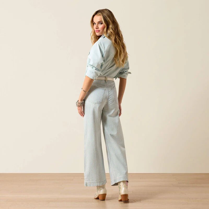 10073890 WMS Ultra High Rise Jazmine Wide Leg Jeans BLUE & WHITE DENIM STRIPE - Southern Soule Designs