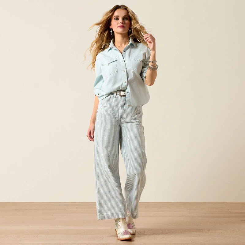 10073890 WMS Ultra High Rise Jazmine Wide Leg Jeans BLUE & WHITE DENIM STRIPE - Southern Soule Designs