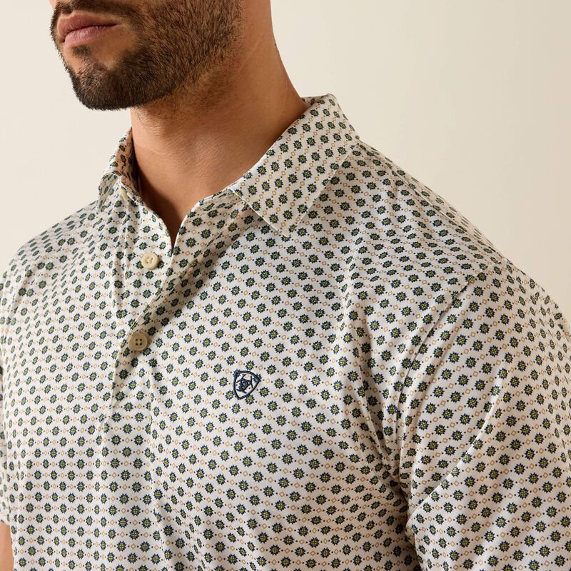 10076070 MNS All Over Print Polo OFF WHITE GEO PRINT SHORT SLEEVE - Southern Soule Designs