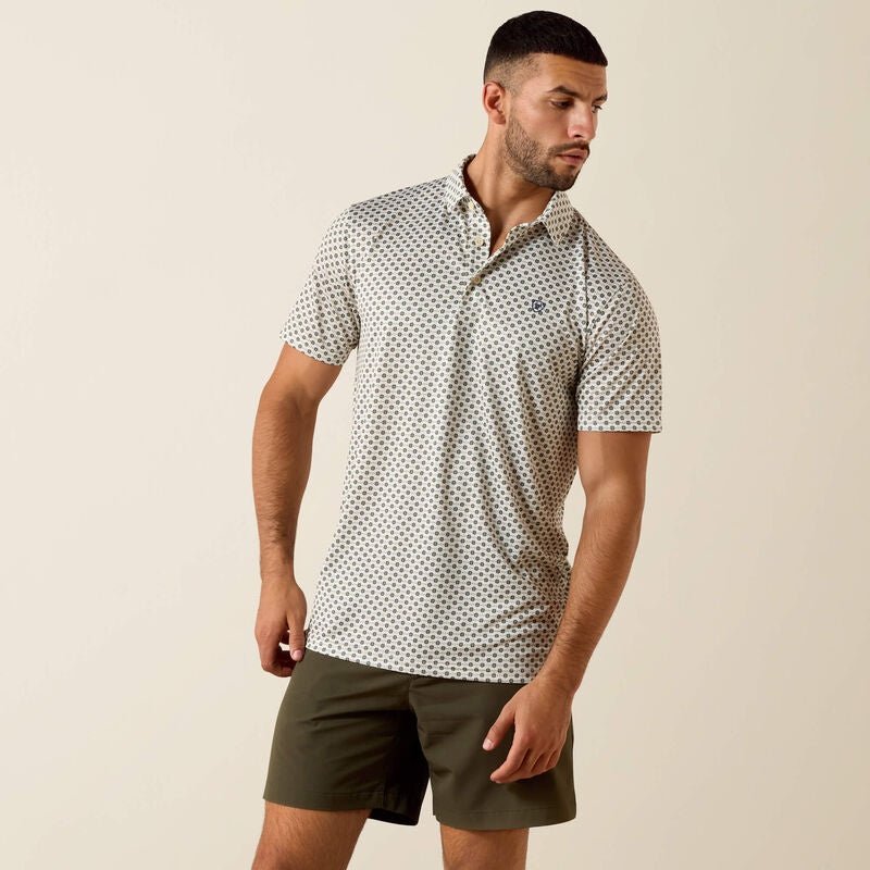 10076070 MNS All Over Print Polo OFF WHITE GEO PRINT SHORT SLEEVE - Southern Soule Designs