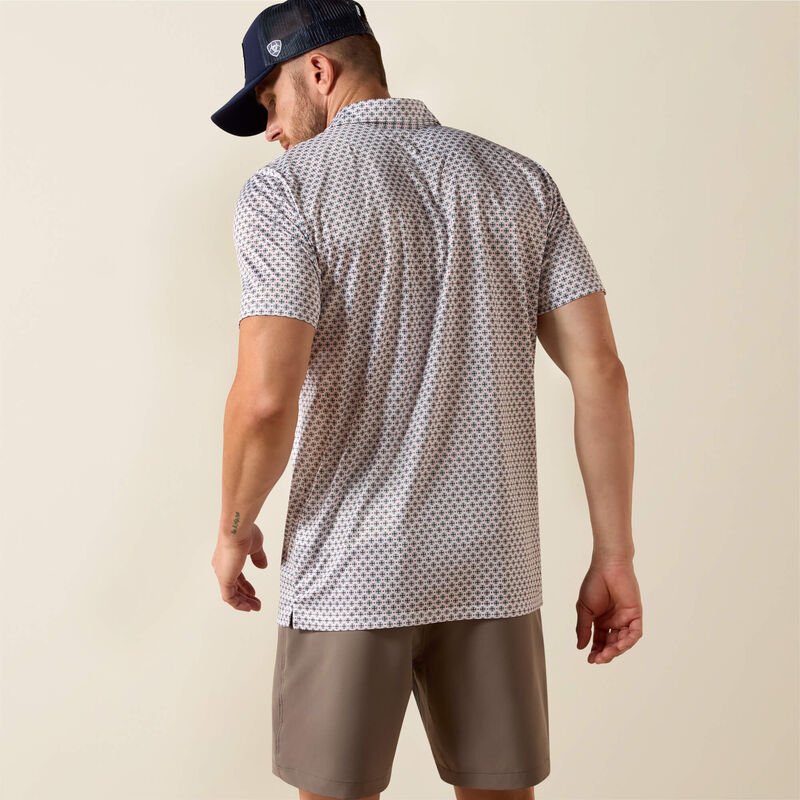 10076071 MNS All Over Print Polo WHITE MULTI MEDALLION PRINT SHORT SLEEVE - Southern Soule Designs