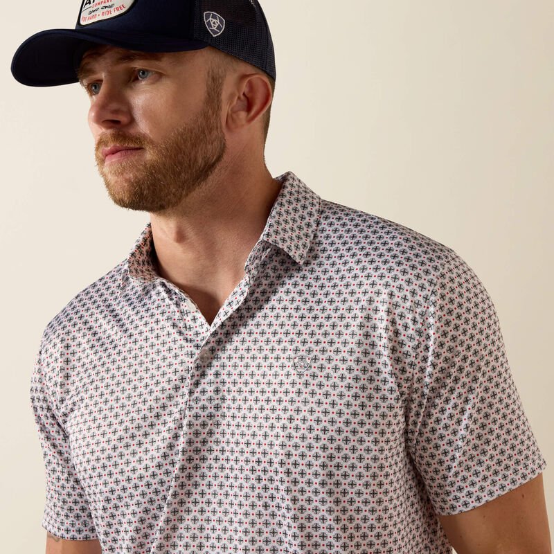 10076071 MNS All Over Print Polo WHITE MULTI MEDALLION PRINT SHORT SLEEVE - Southern Soule Designs