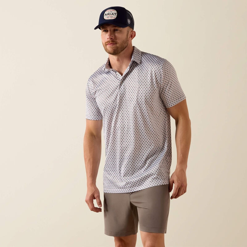 10076071 MNS All Over Print Polo WHITE MULTI MEDALLION PRINT SHORT SLEEVE