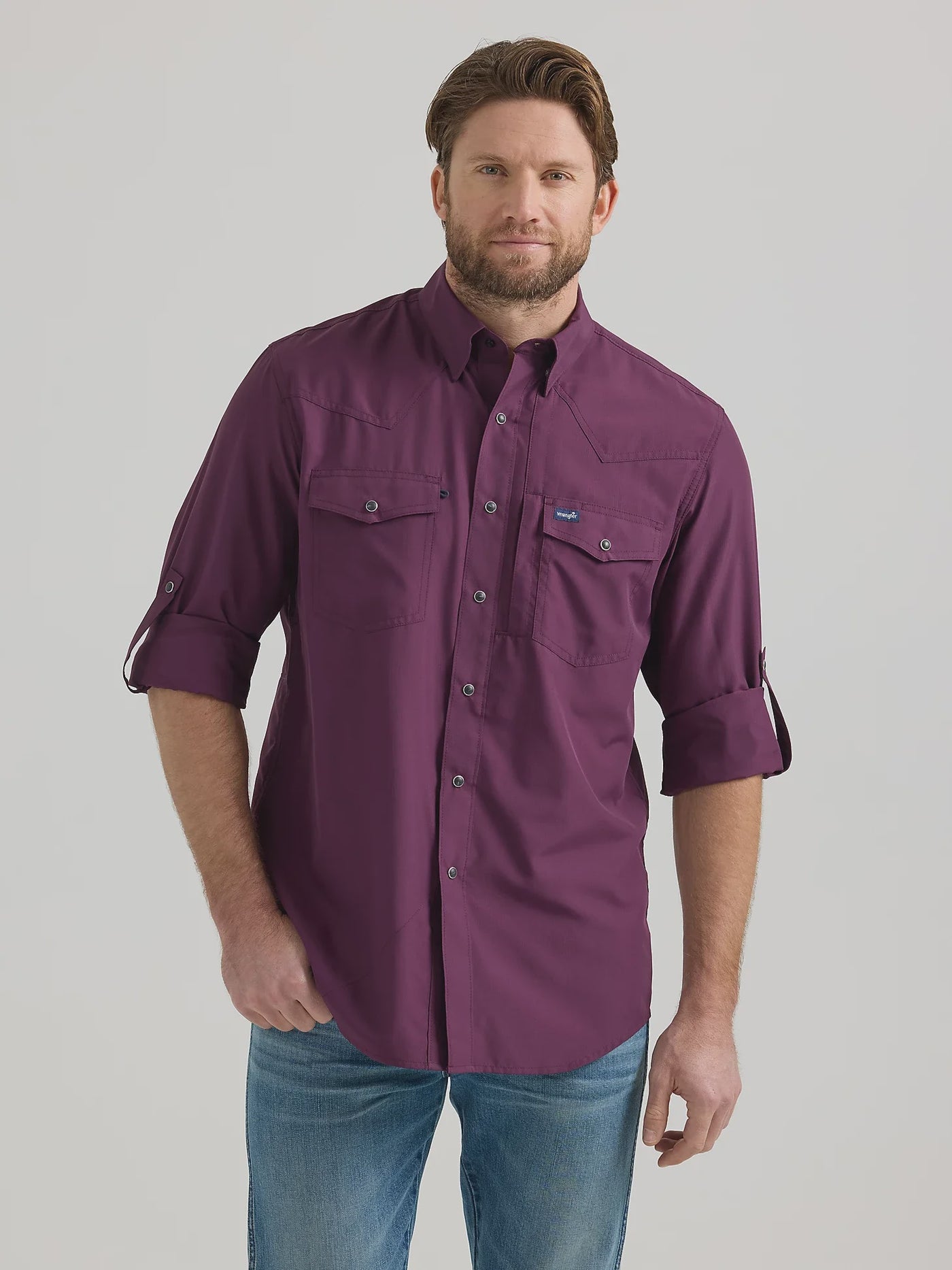 112352659 WRG MNS Plum Performance Long Sleeve Snap