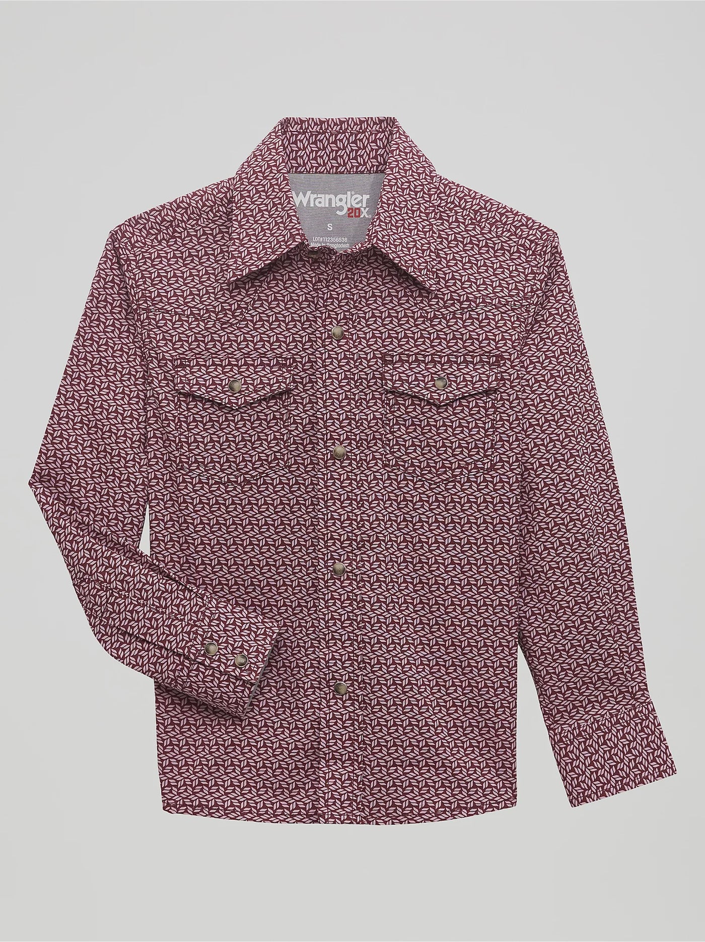 Wrangler Boys 20X Advanced Comfort Western Snap Print Shirt Auburn Pin Print 112356536