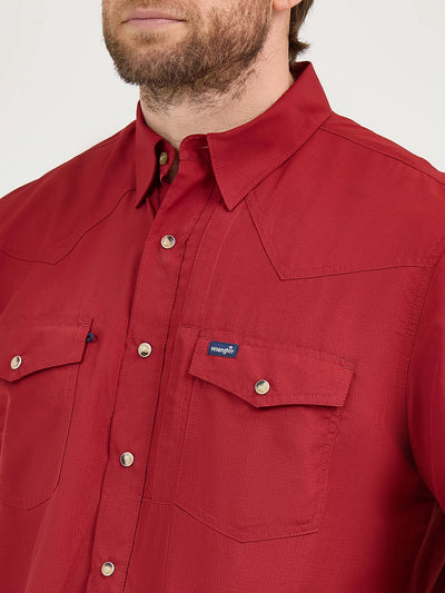 Wrangler Mens Perf Snap Short Sleeve Shirt Scarlet Red 112359436