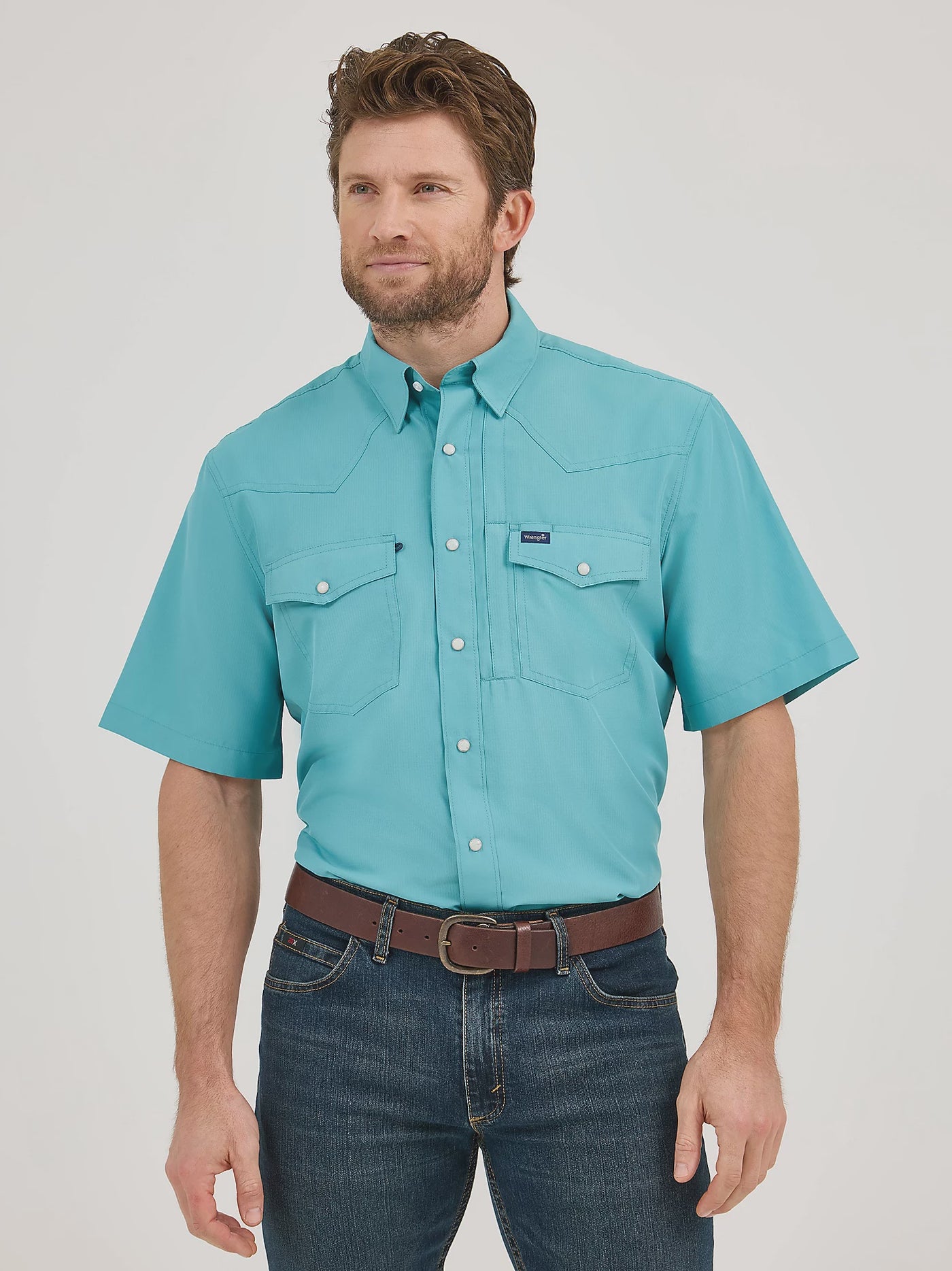 Wrangler Men's Performance Short Sleeve Snap Muted Teal 112359445