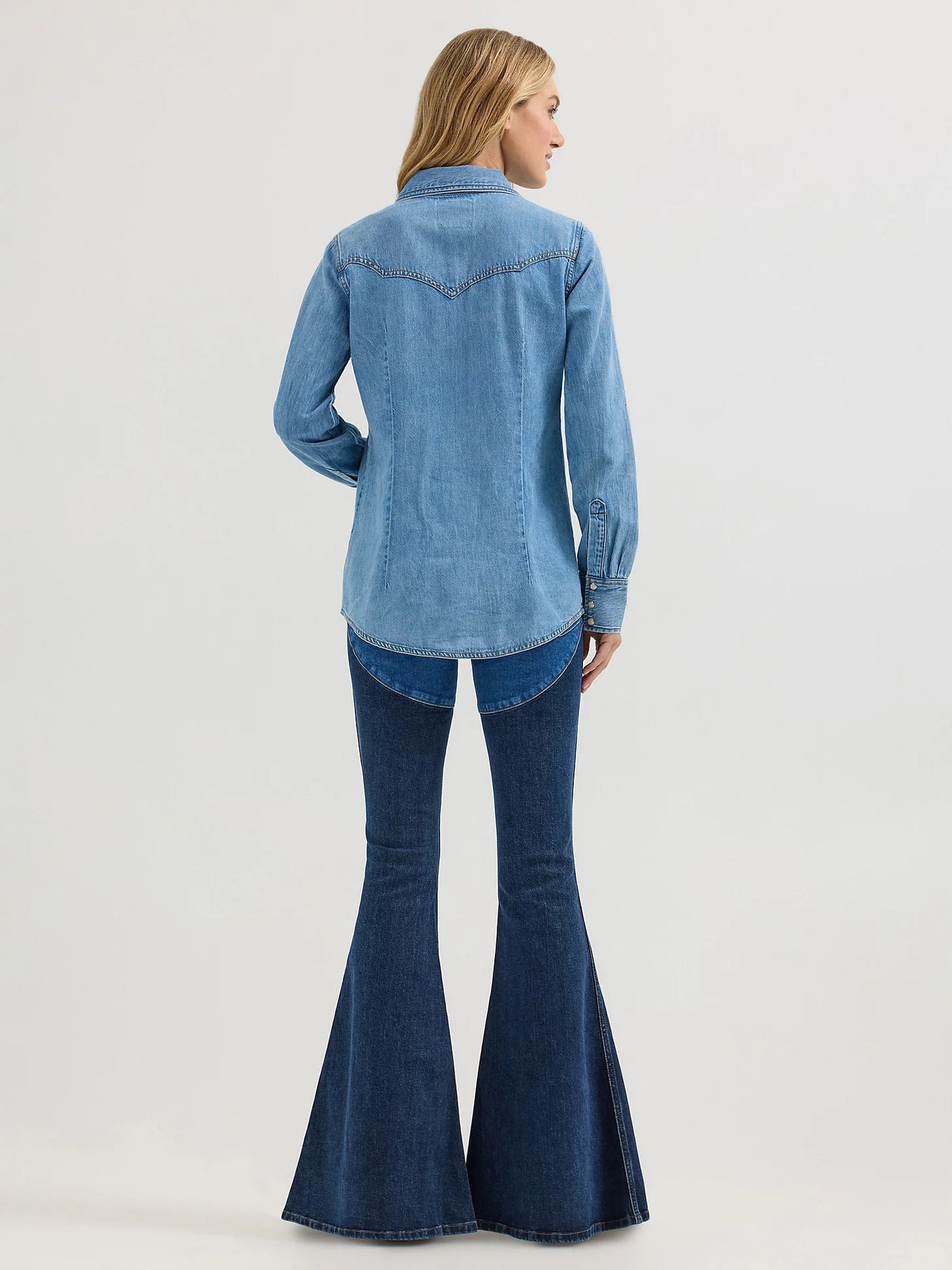 Wrangler X Lainey Wilson Moxie Western Denim Shirt in Mid Wash Denim 112360616