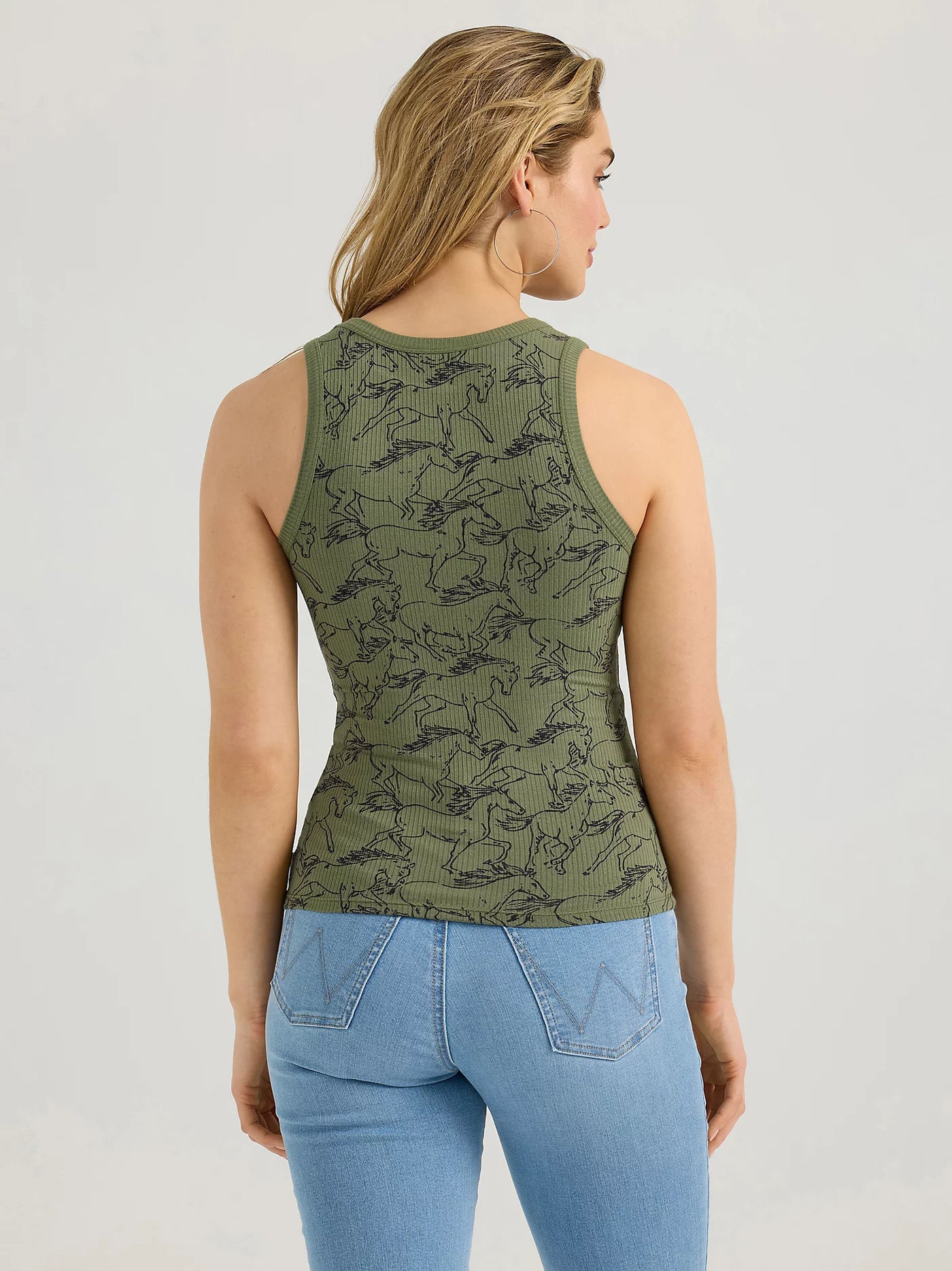 Wrangler Women's Printed Slim Goddess Tank Olive Green 112361137